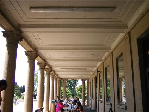 Failure of historic fieldhouse portico ceiling, East Potomac Park, September 2007. Needs repair.
