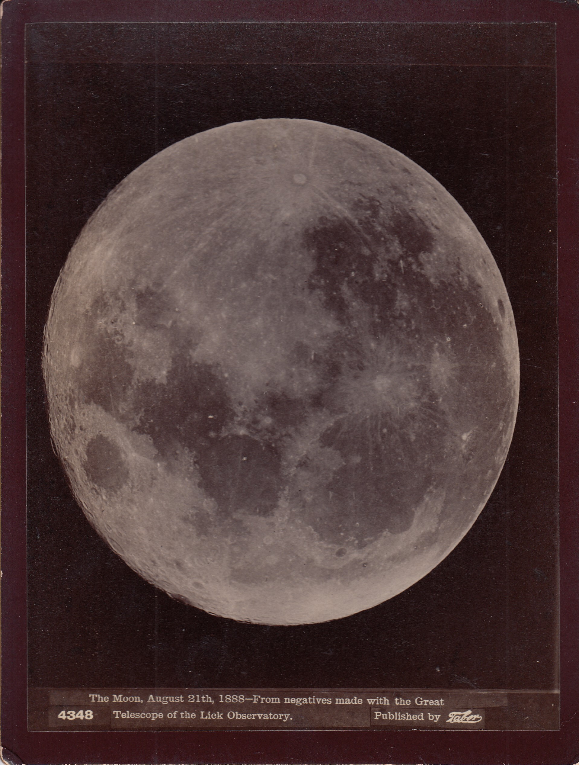 The Moon, August 21, 1888, from negatives made with the great telescope of the Lick Observatory.