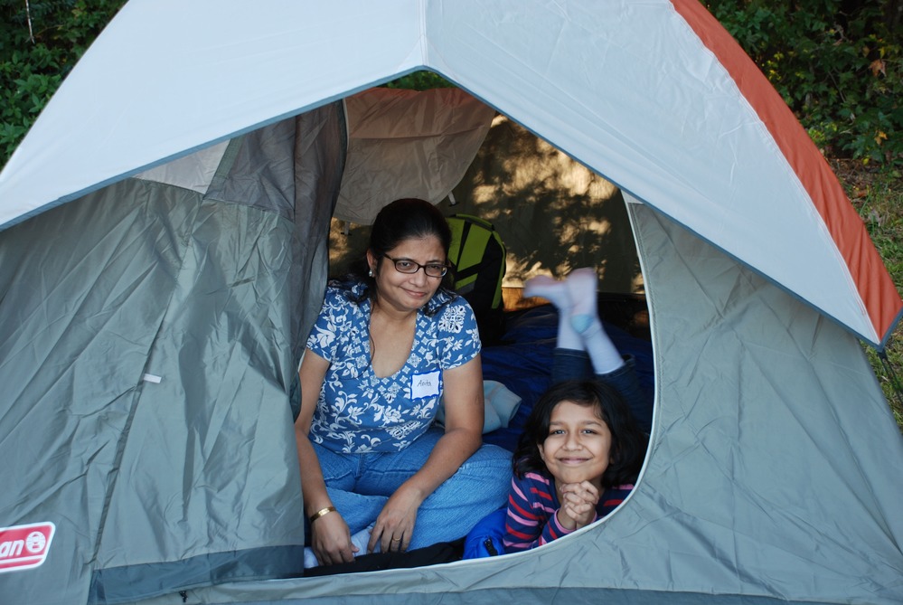 Relaxing in our home for the night.