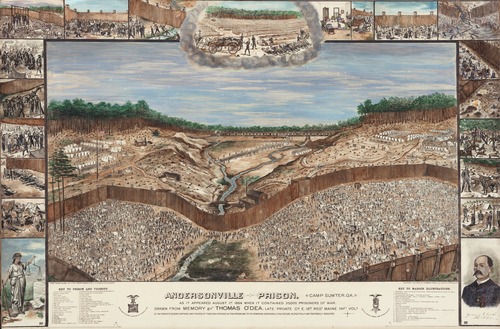 Historic drawing of the Camp Sumter military prison in August, 1864 by a former prisoner