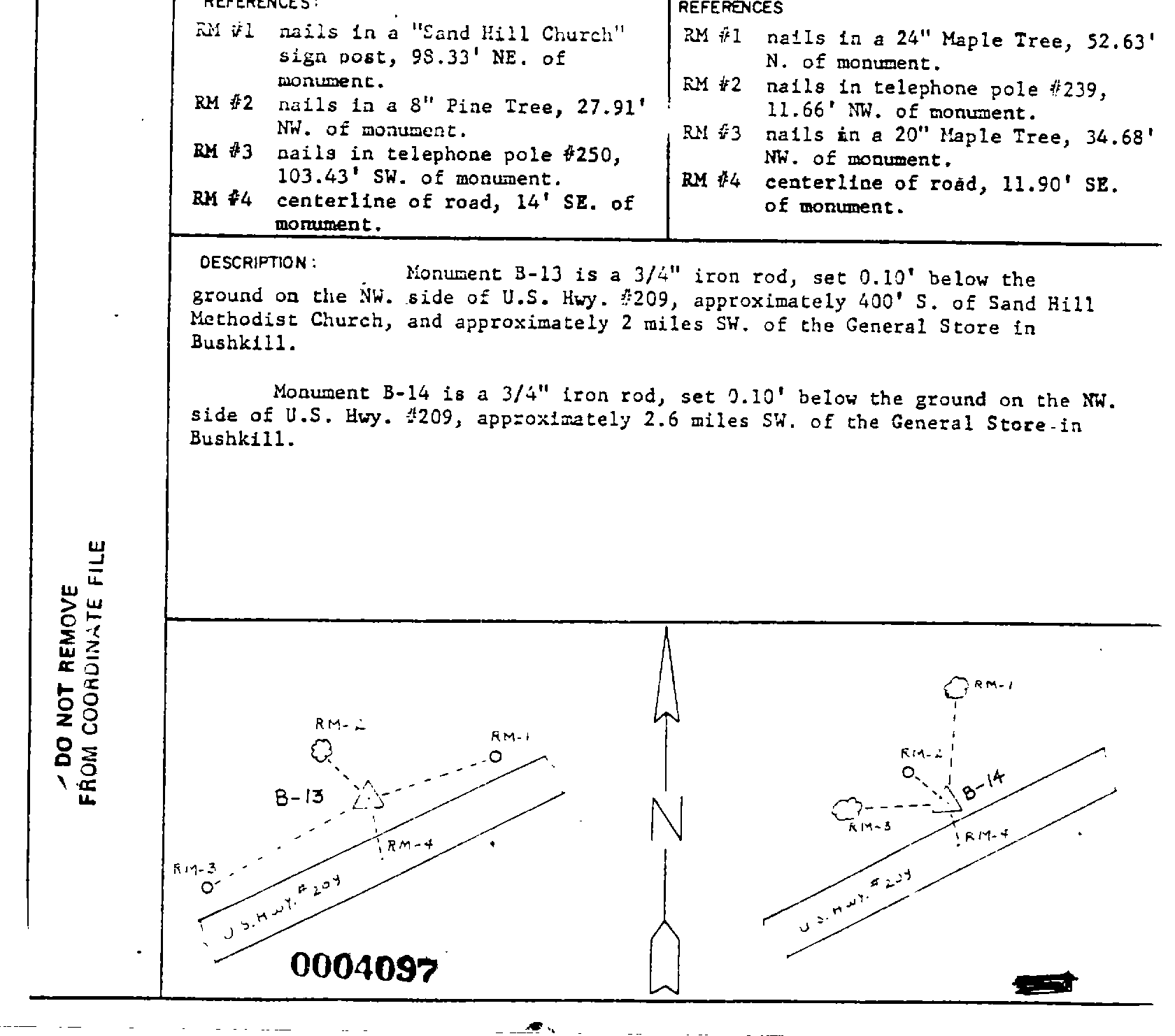 00004097 Monumentation Sketch of B-13 in Delaware Water Gap National Recreation Area, 1966