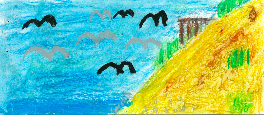 Child's drawing of Sleeping Bear Dunes scene