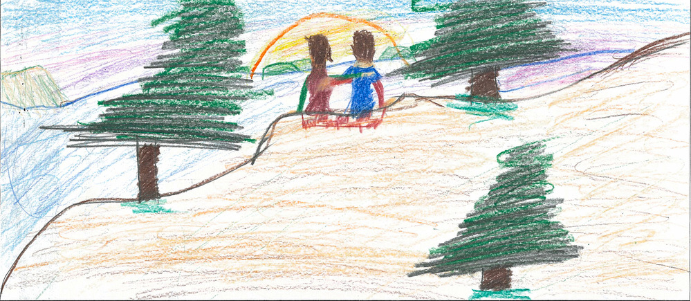 Child's drawing of Sleeping Bear Dunes scene