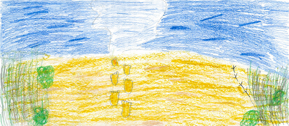 Child's drawing of Sleeping Bear Dunes scene