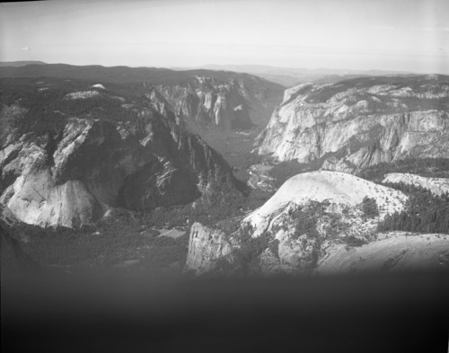 Aerial photograph of flight over park, Yosemite Valley.