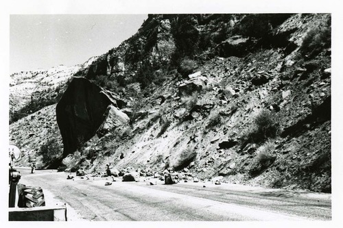 BW Photo of rock slide near echo rock - 35MM.