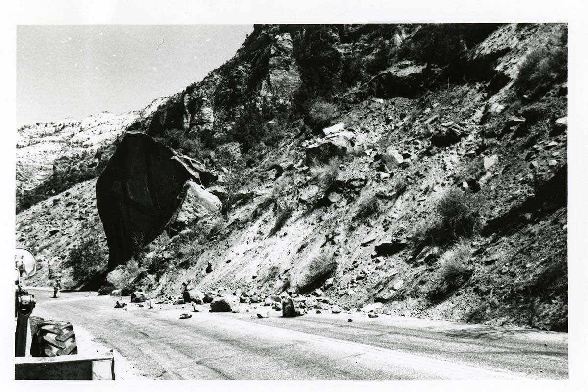 BW Photo of rock slide near echo rock - 35MM.