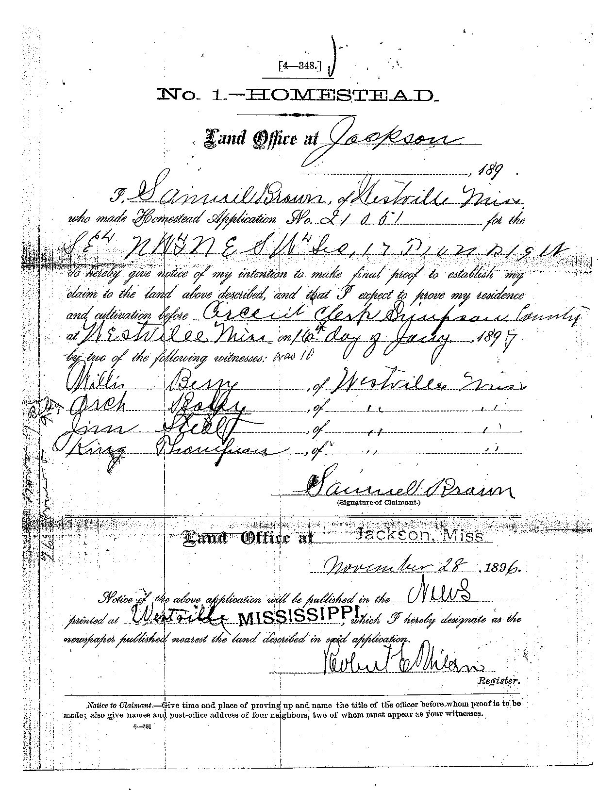 Scanned image of form. See description for text.