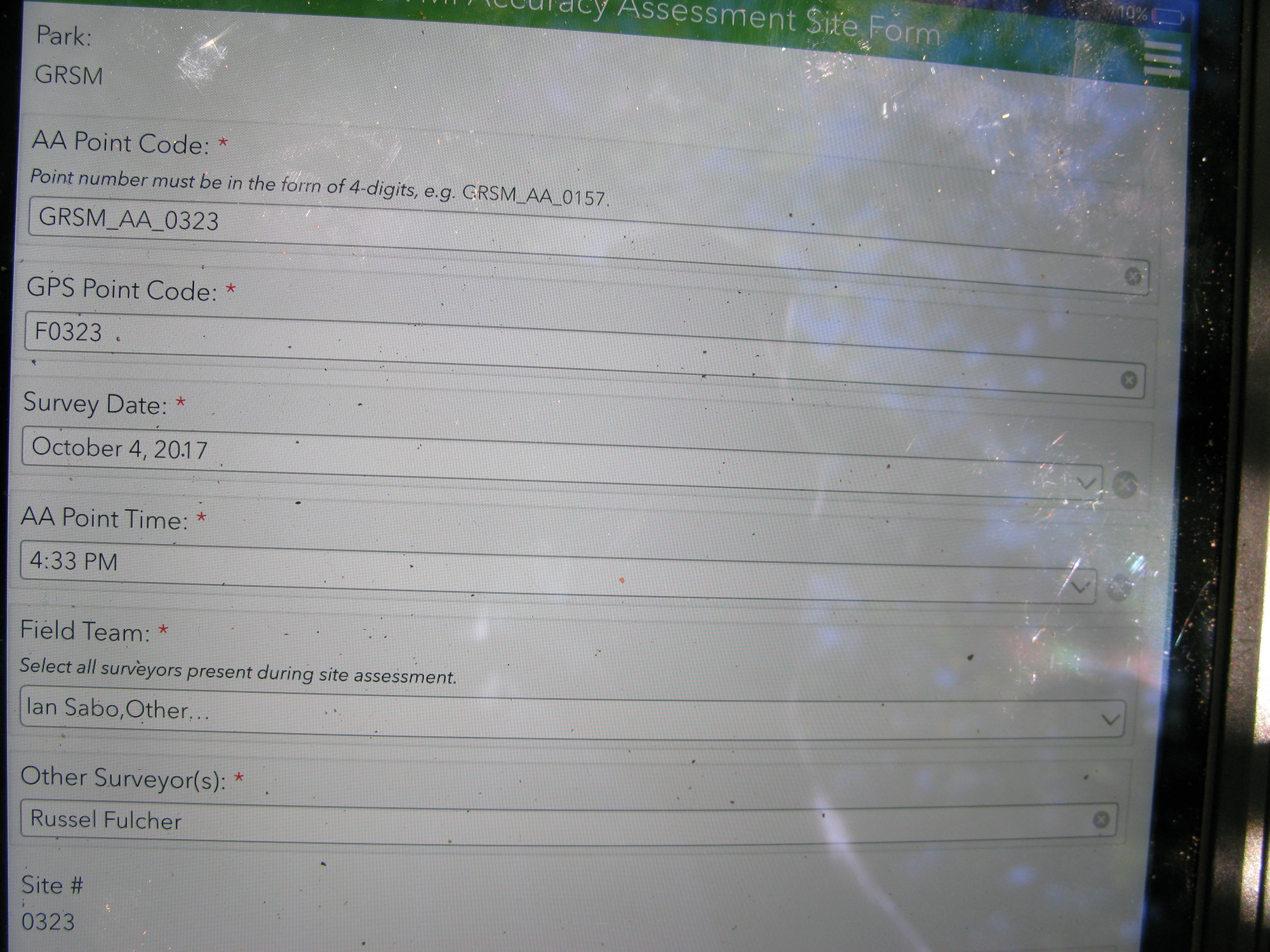 GRSM Accuracy Assessment. Plot Code: GRSM_AA_0323_1