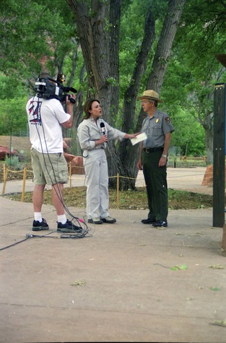 Color Photos of the official launch of the Zion shuttle system- same day as the new visitor center opening.
