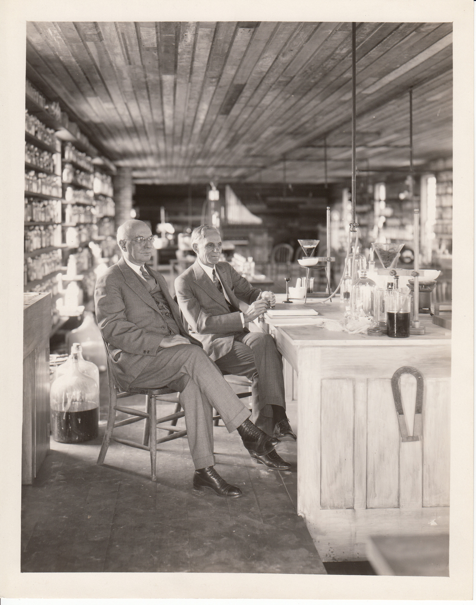 William S. Barstow and Henry Ford at reconstructed Menlo Park lab.