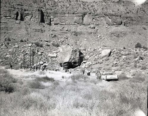 Search and rescue demonstration on big rock at South Entrance for State Peace Officers meeting.