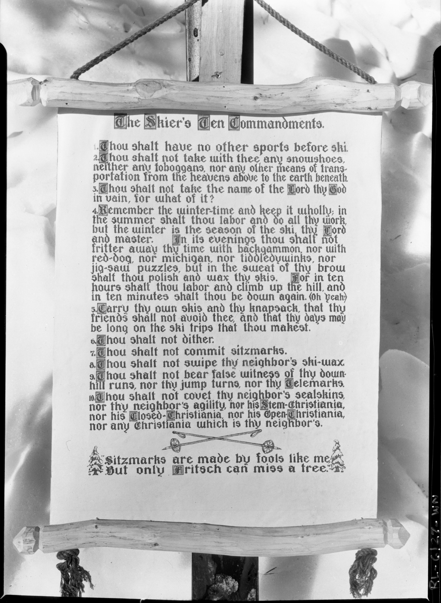 Skiers Ten Commandments Snow Creek Ski Lodge.