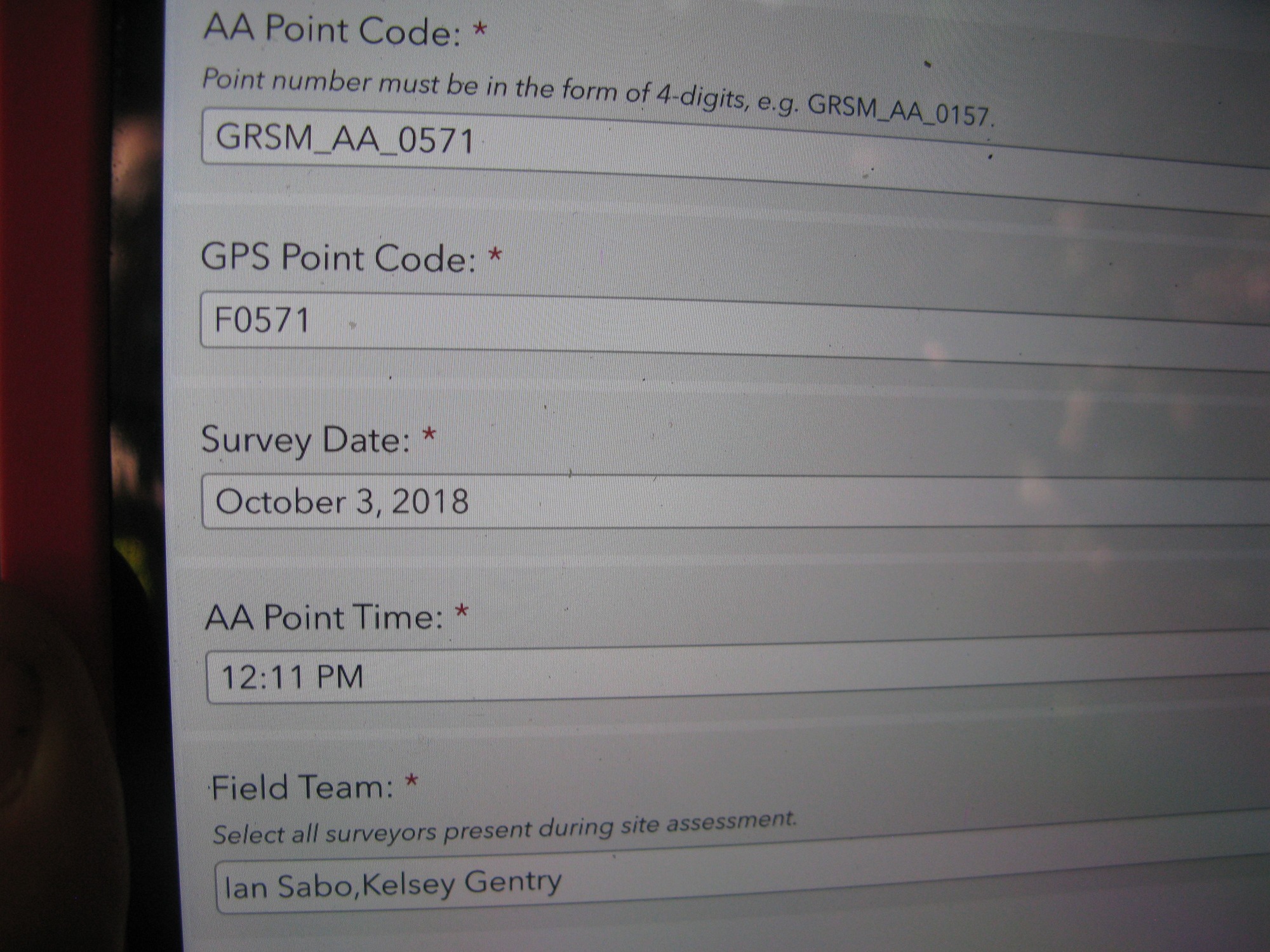 GRSM Accuracy Assessment. Plot Code: GRSM_AA_0571_1
