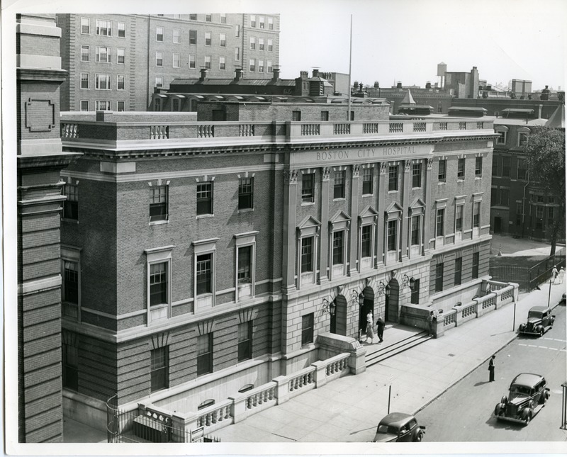 Exterior of the Administration building of Boston City Hospital.