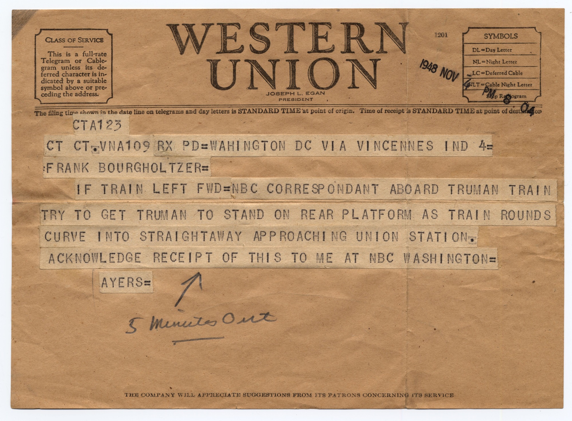 A telegram from Western Union.