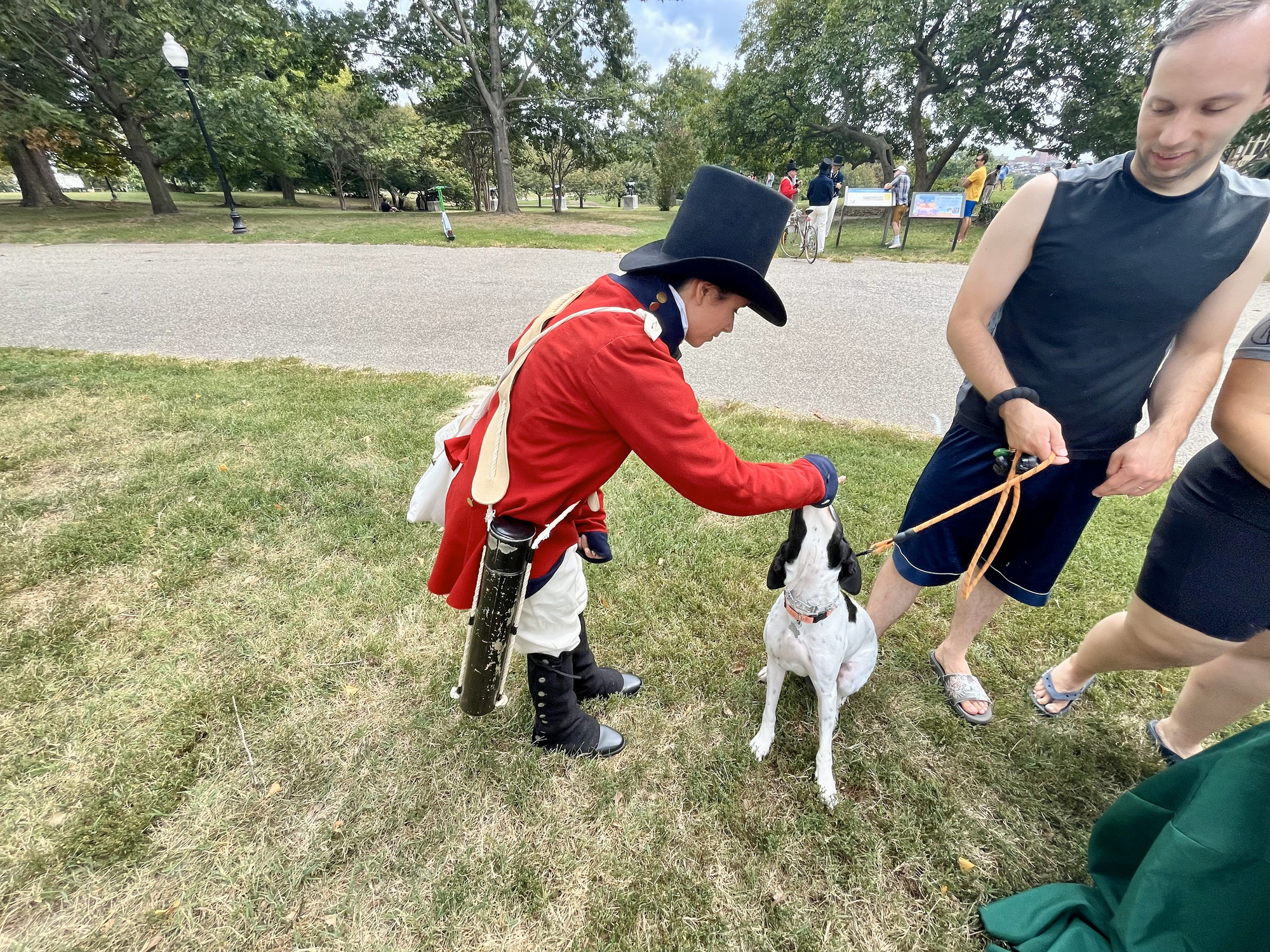 Living historian with dog at Patterson Park
