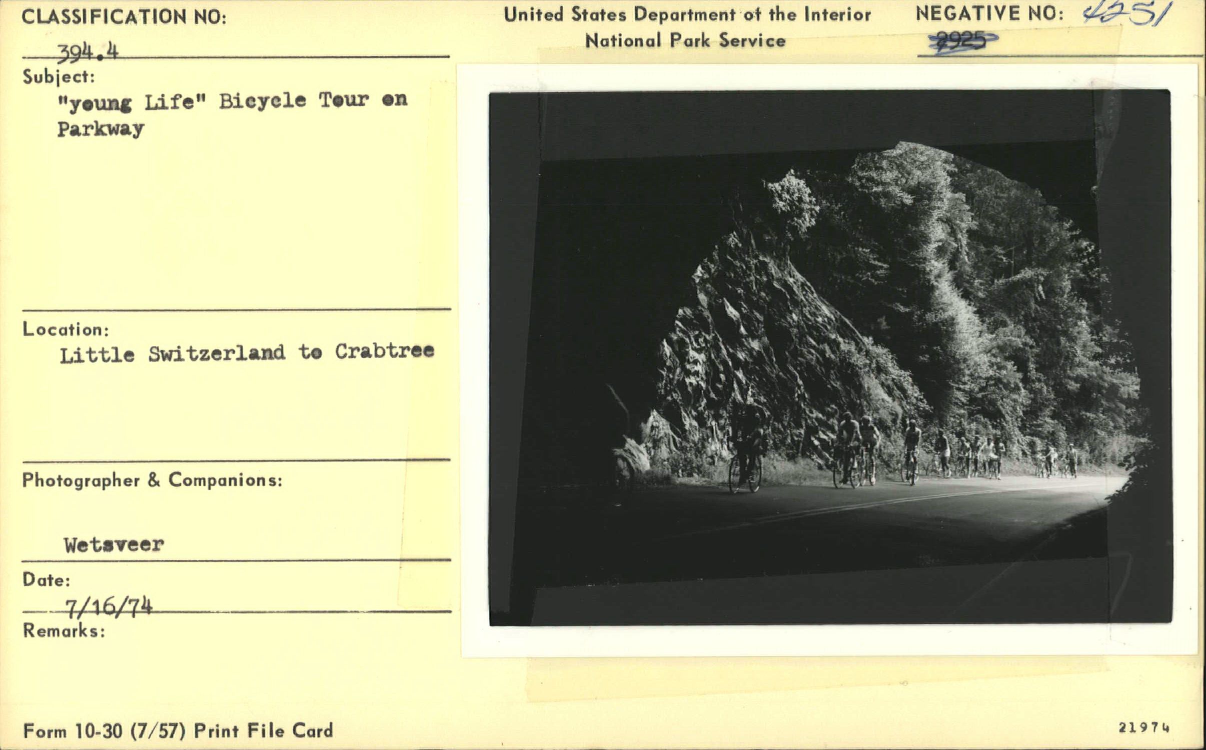 "Young Life" bicycle tour on the Parkway, near Wildacres Tunnel