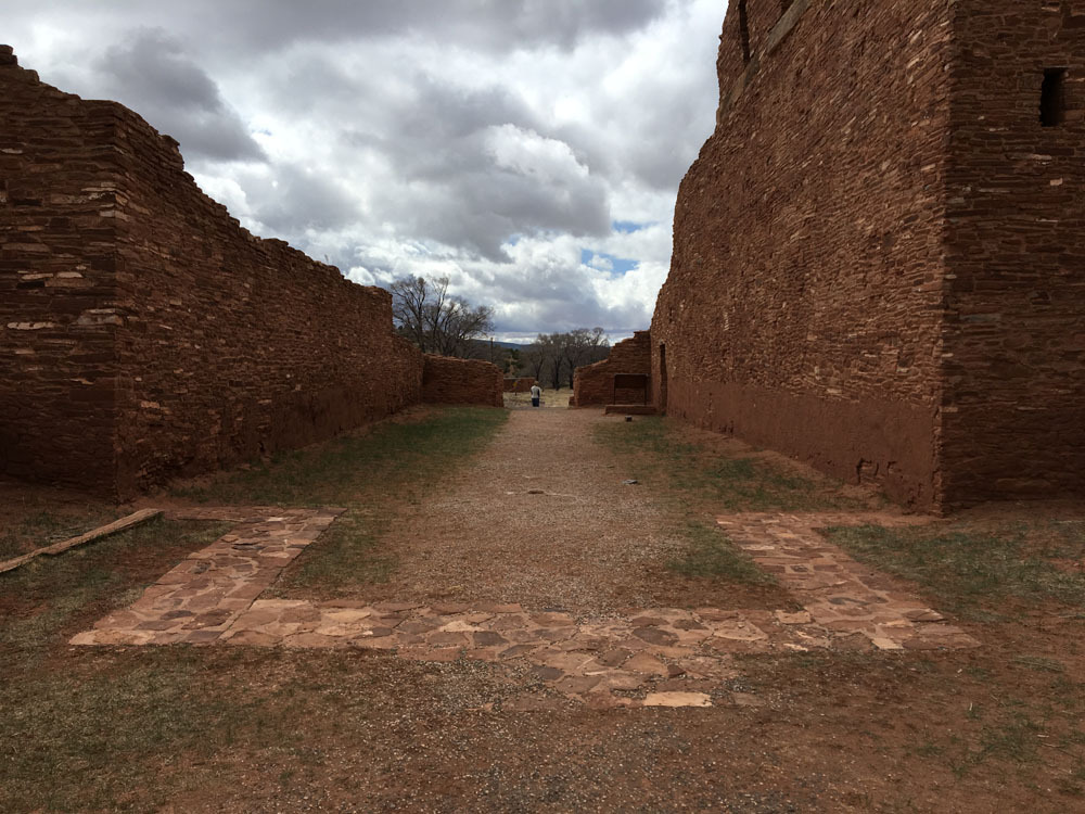 A stone outline on the ground showing the northern extent of the original church before the renovations done from 1640-1651.
