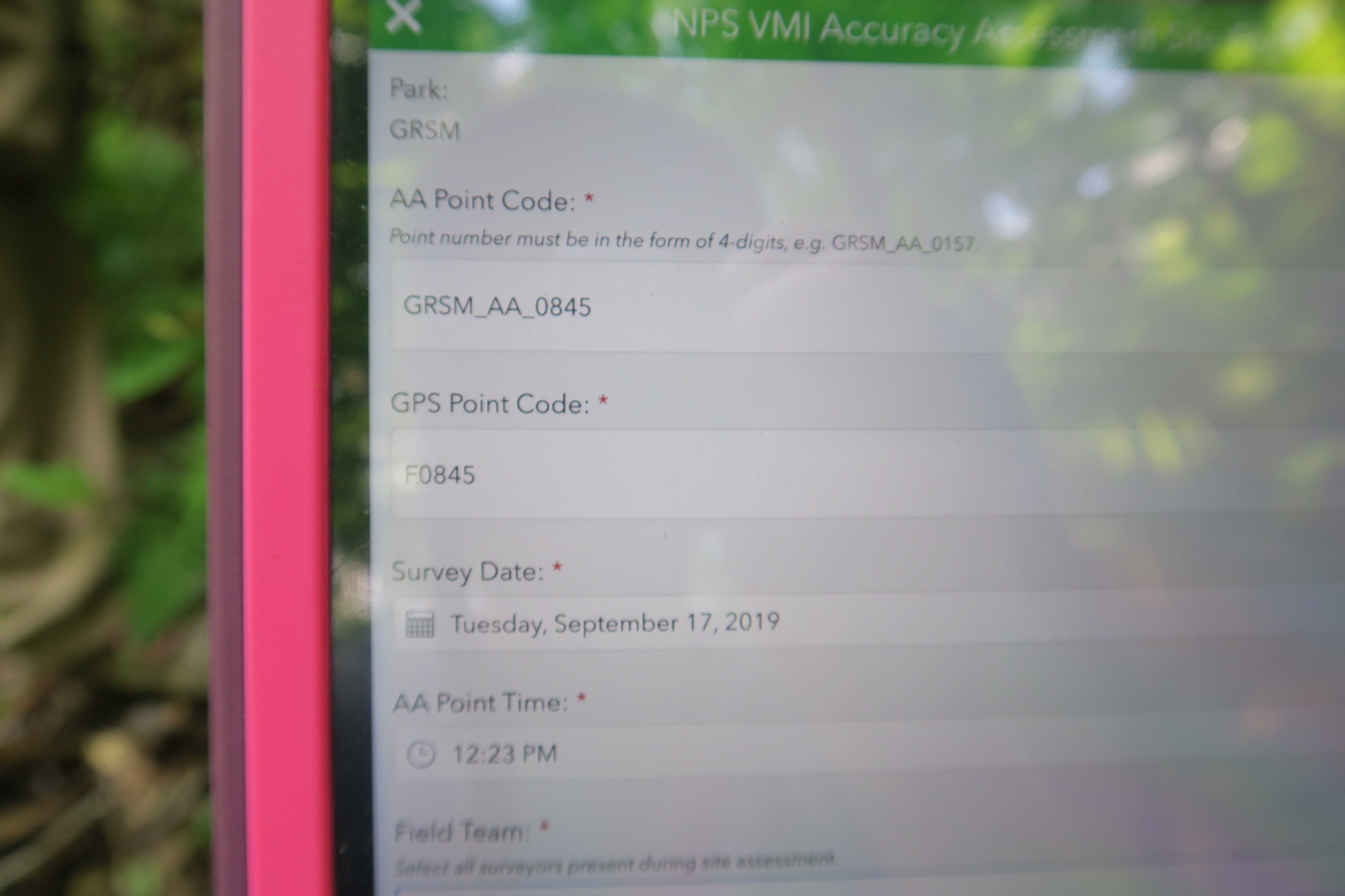 GRSM Accuracy Assessment. Plot Code: GRSM_AA_0845_1