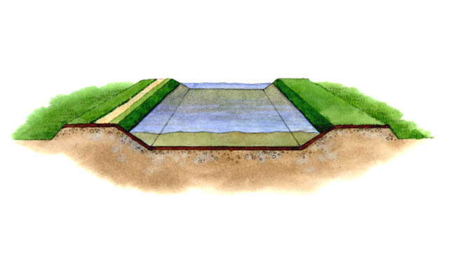 Illustration shows a cutaway of the bed of the Chesapeake and Ohio Canal called the "prism" because the top was wider than the bottom.