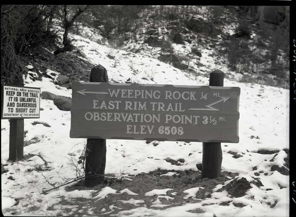 Weeping Rock bridge sign.