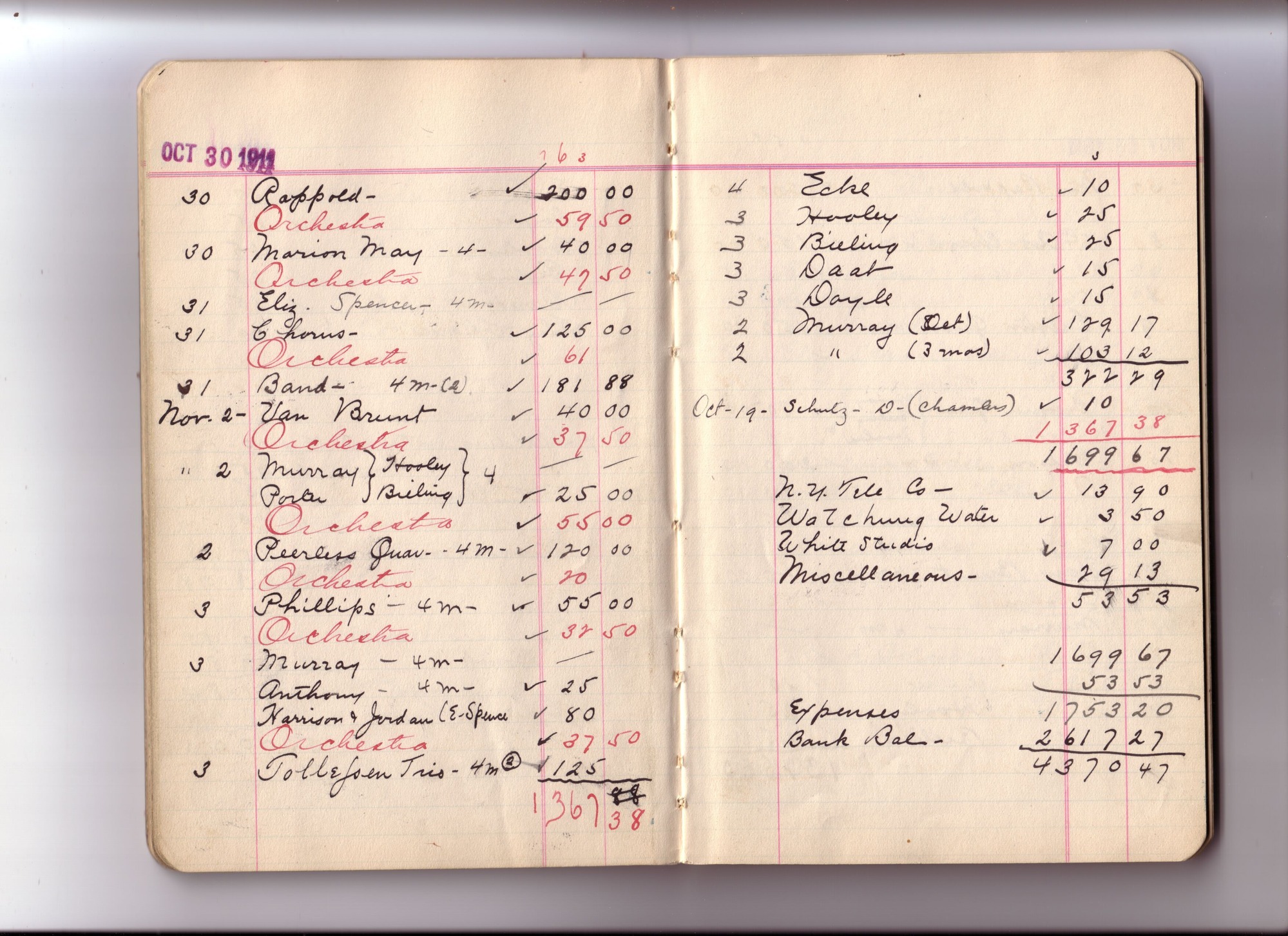 Thomas Edison's New York City Recording Studio Cash Book 08 (of 21), Image 18 (of 49).