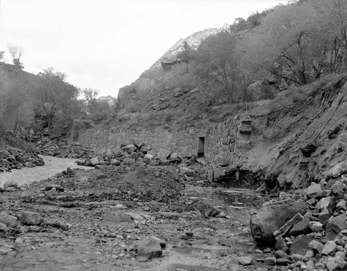 Destroyed rock wall section, section 11, Virgin River.
