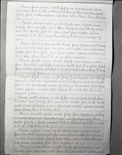 Document pertaining to the Tioga Mines. Originals in the Yosemite collection. See also RL-13,130-13,145