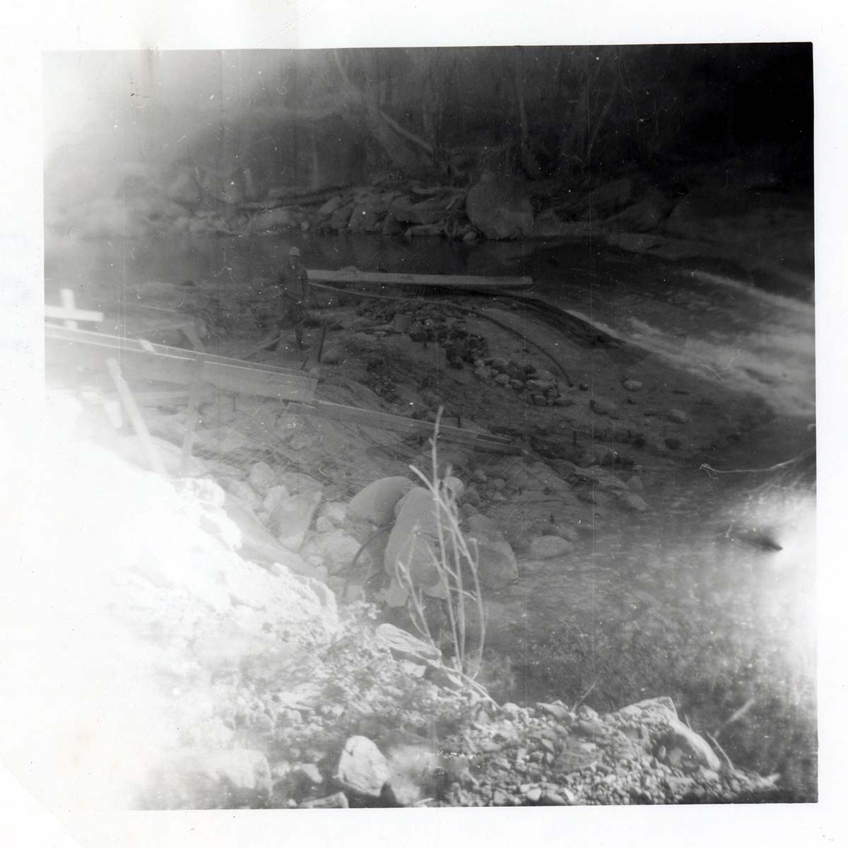 BW photo of the construction/modification of the Canyon Junction Spillway on the Virgin River.