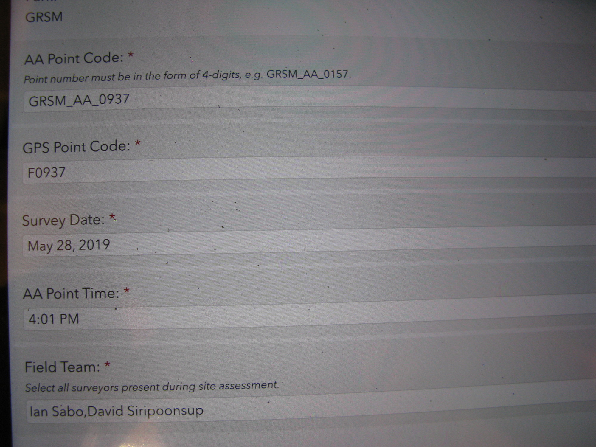 GRSM Accuracy Assessment. Plot Code: GRSM_AA_0937_7