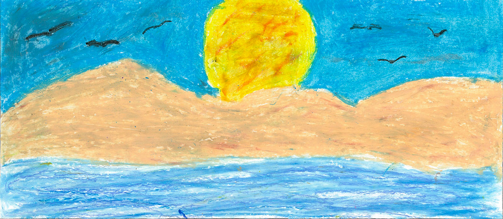 Child's drawing of Sleeping Bear Dunes scene
