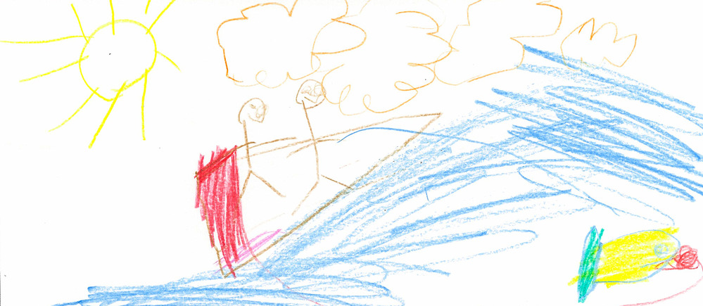 Child's drawing of Sleeping Bear Dunes scene