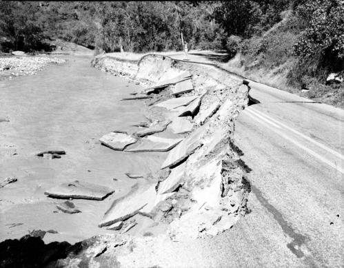 Flood damage - section of valley road washed away in flood between Red Point and Temple of Sinawava.