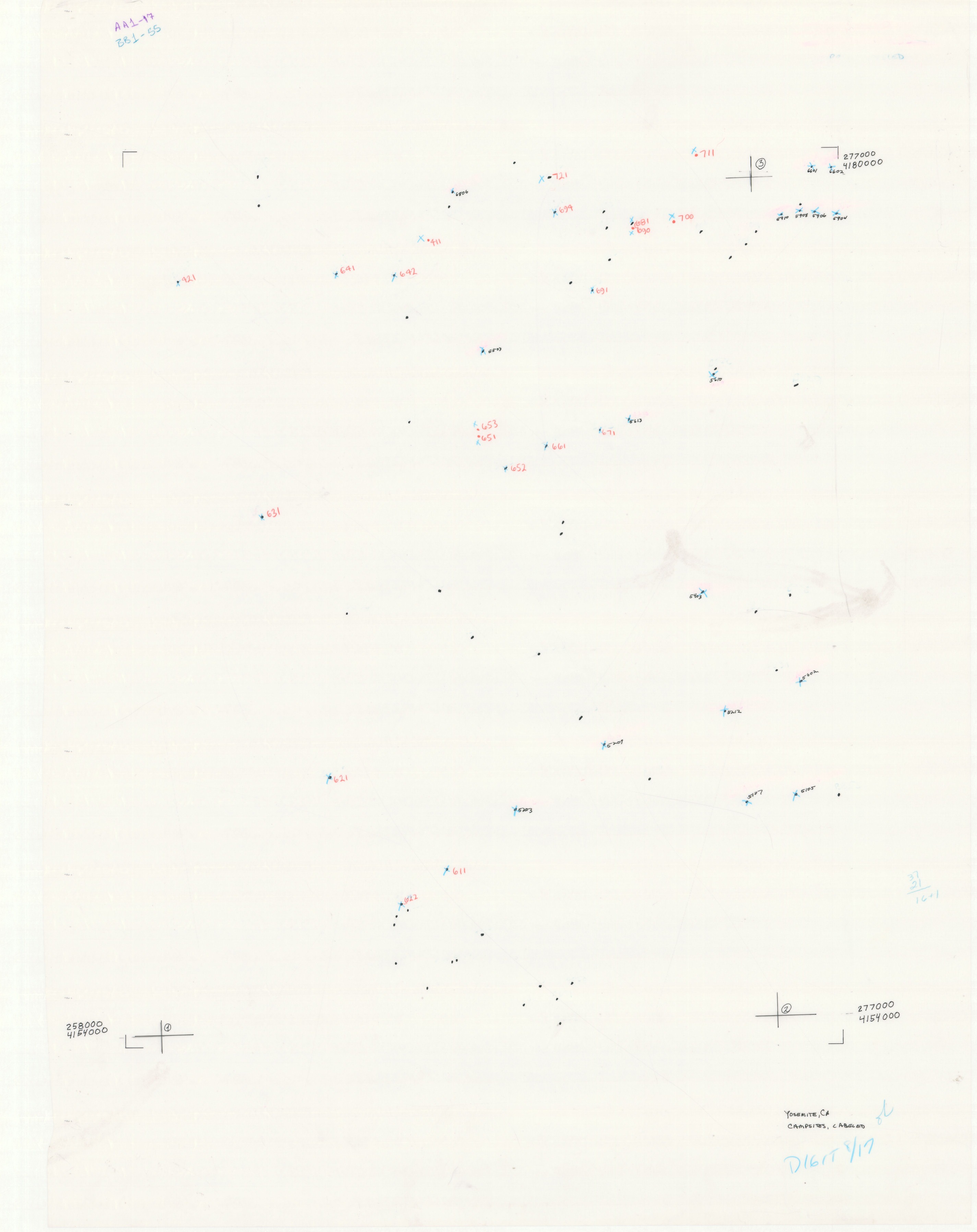 Yosemite, CA Campsites, Labeled