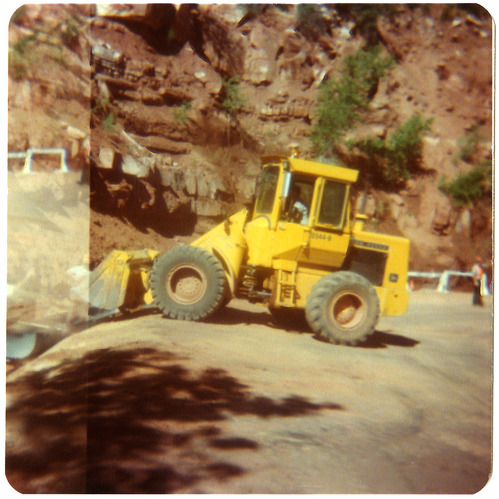 Tractor performing graveling/draining operations along the Zion-Mt. Carmel Highway switchbacks.