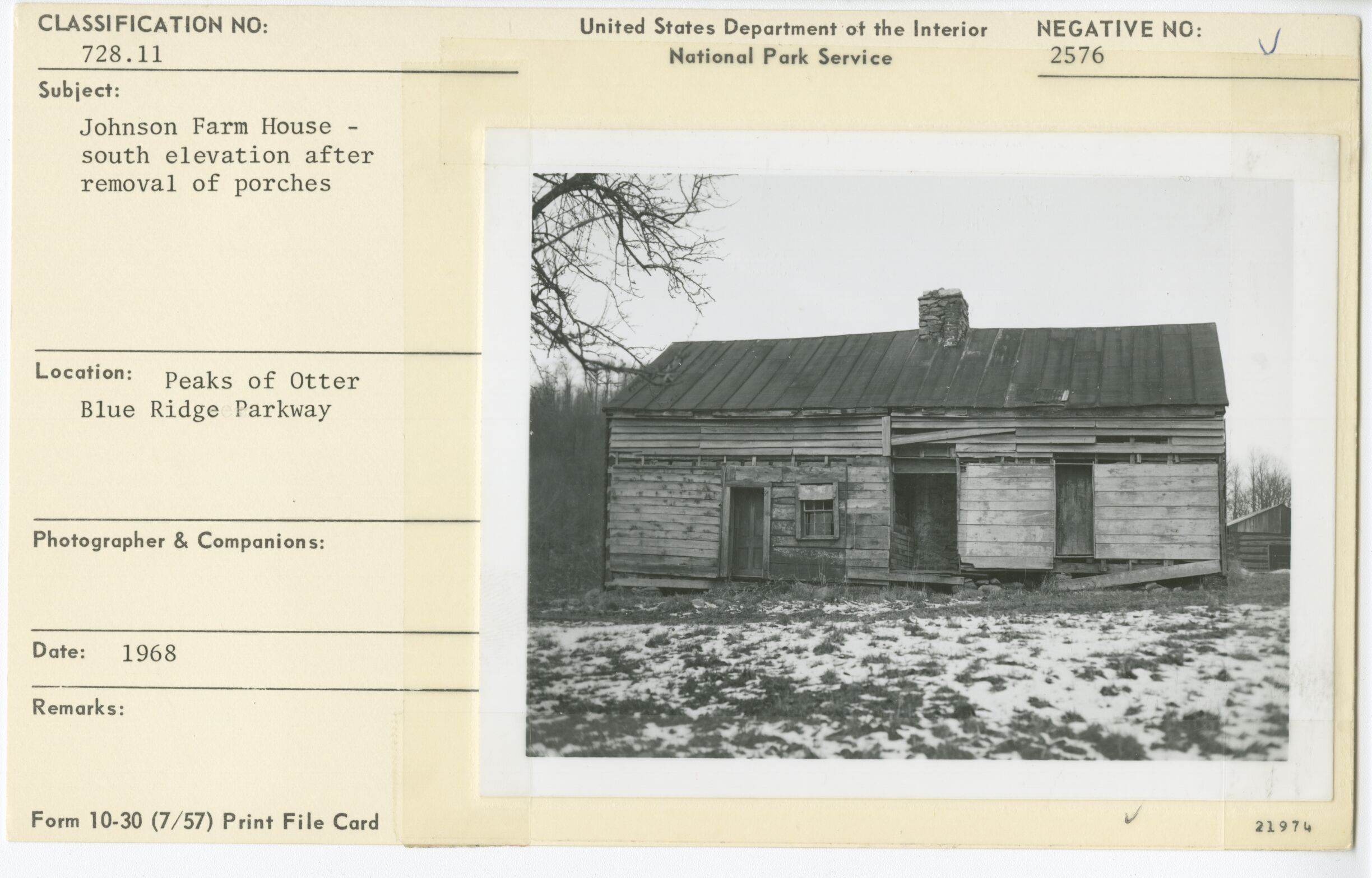 Johnson Farmhouse, south elevation after first phase of restoration and removal of porches