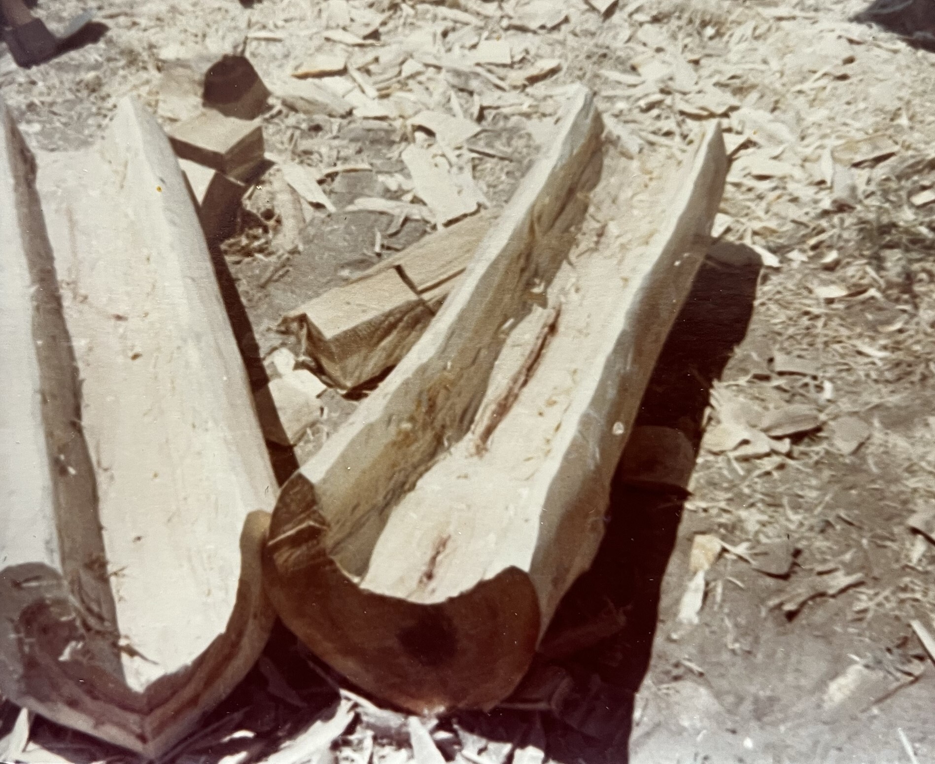 Wooden logs partly hollowed out to serve as drainage canales at the fort. These features generally failed to properly drain moisture, leading to damage to the structure. 