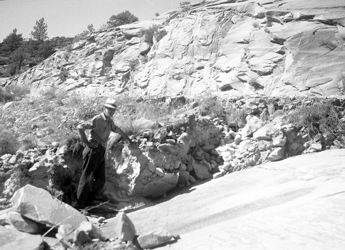 Damage to road shoulders from storm of October 8, 1954. 2.4-miles above little tunnel.