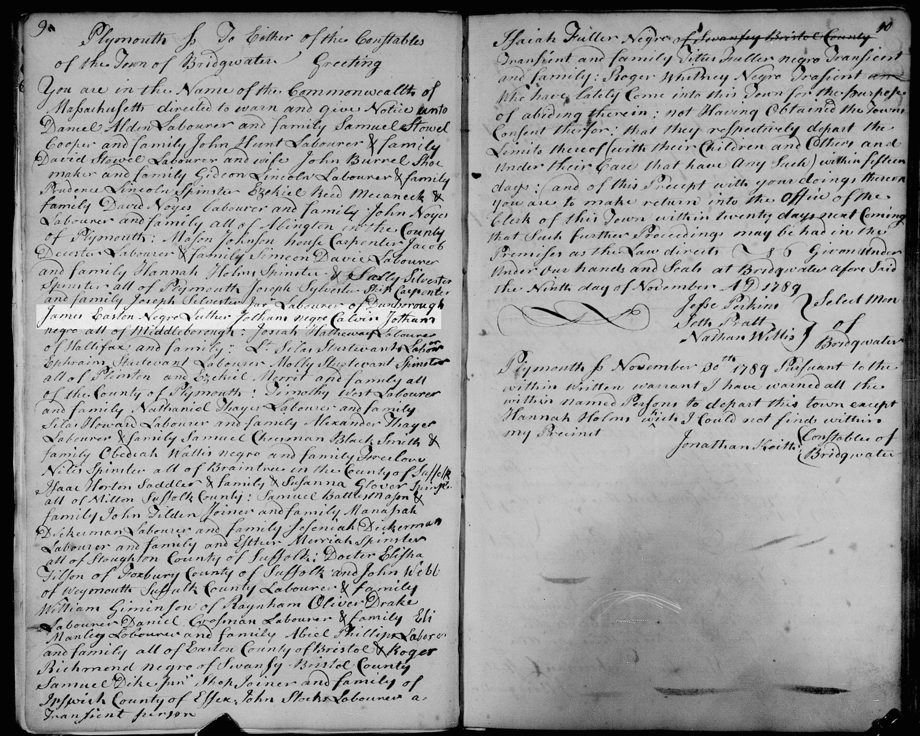Scan of handwritten document, with one line highlighted.