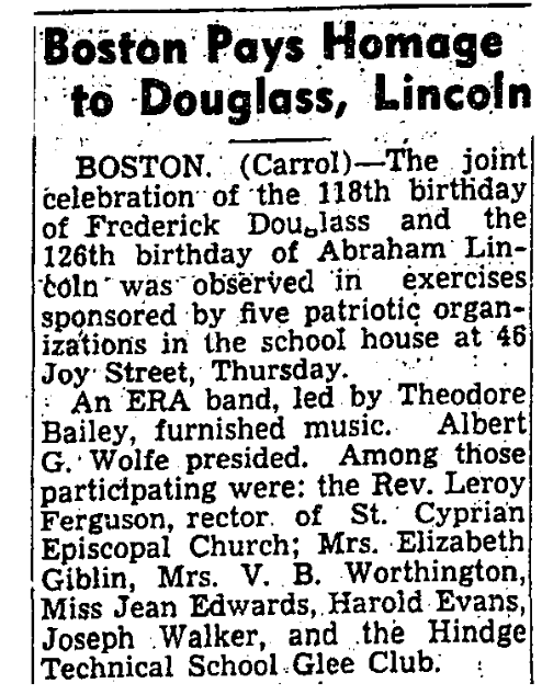 Article about a birthday event for Douglass and Lincoln.