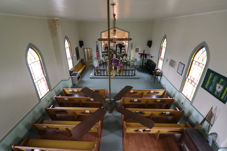Interior worship hall of church.