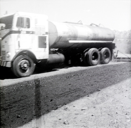 Construction vehicle during chipsealing of Kolob Canyon Road.
