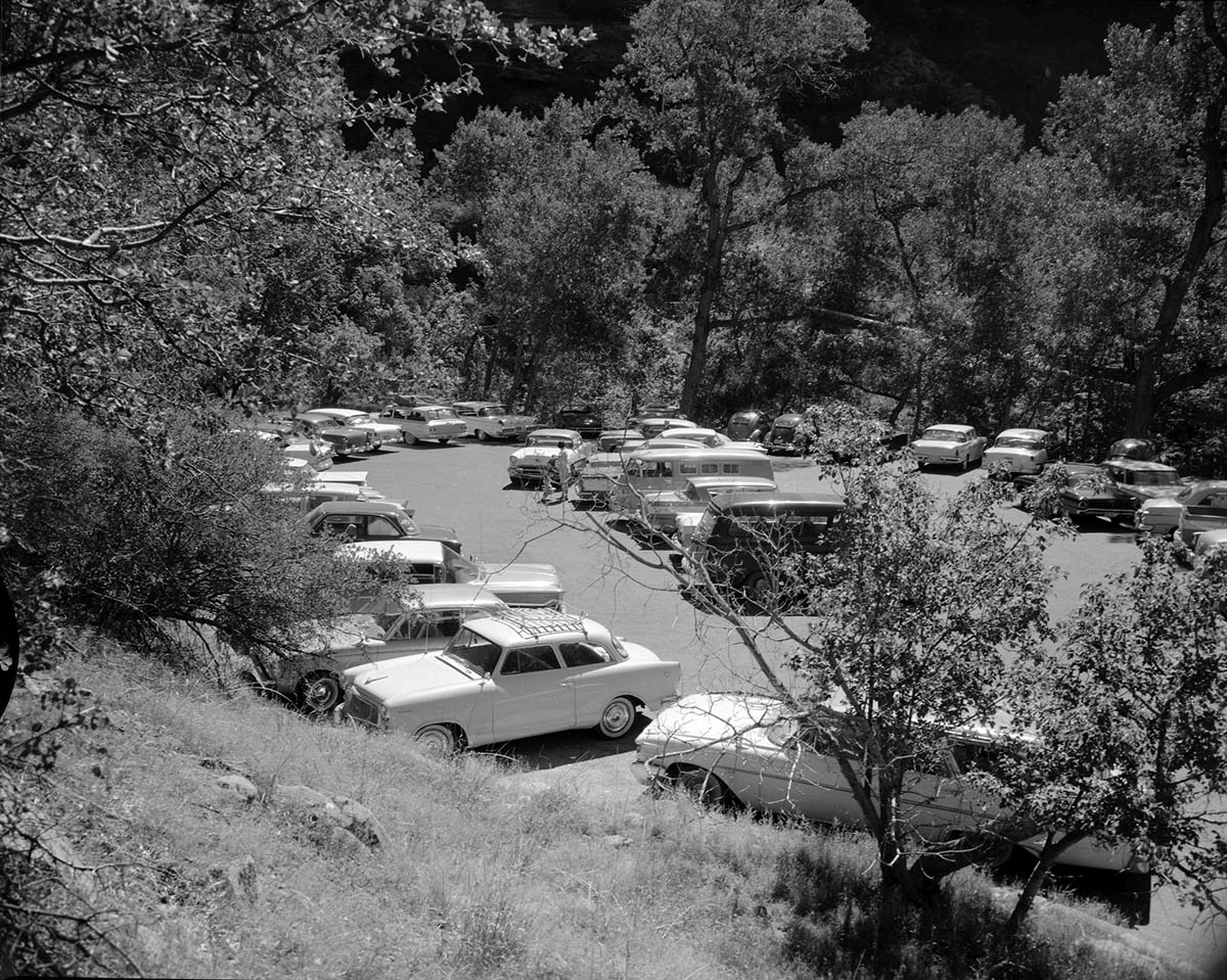 Visitor use - Weeping Rock parking area, parking area filled to capacity, 52 cars counted.