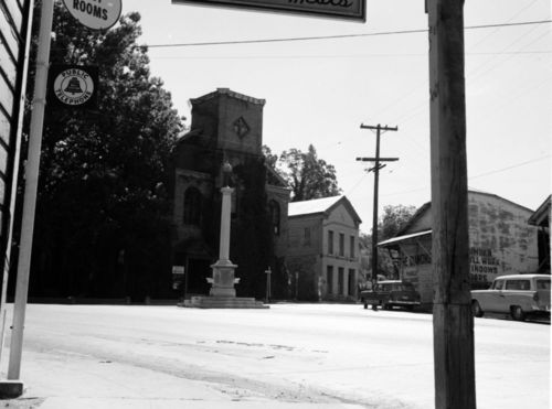 Methodist Church and Main Street at Placerville in September 1958