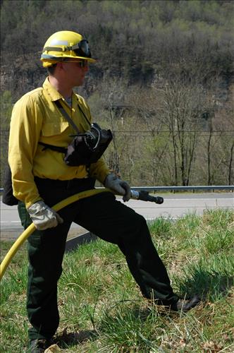 Prescribed fire activities near the Sandstone Visitor Center in New River Gorge National Park and Preserve in January 2007.