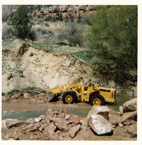 Color photos of channel clearing and bank stabilization along the Virgin River near Birch Creek.