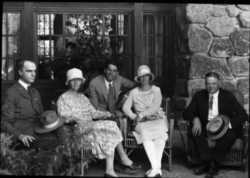 L-R: Supt. WB Lewis, Mrs. H Hoover, Don Tresidder, Mary Curry Tresidder, Sect't Herbert Hoover [then Sec. of Commerce] [also see RL-15,877]