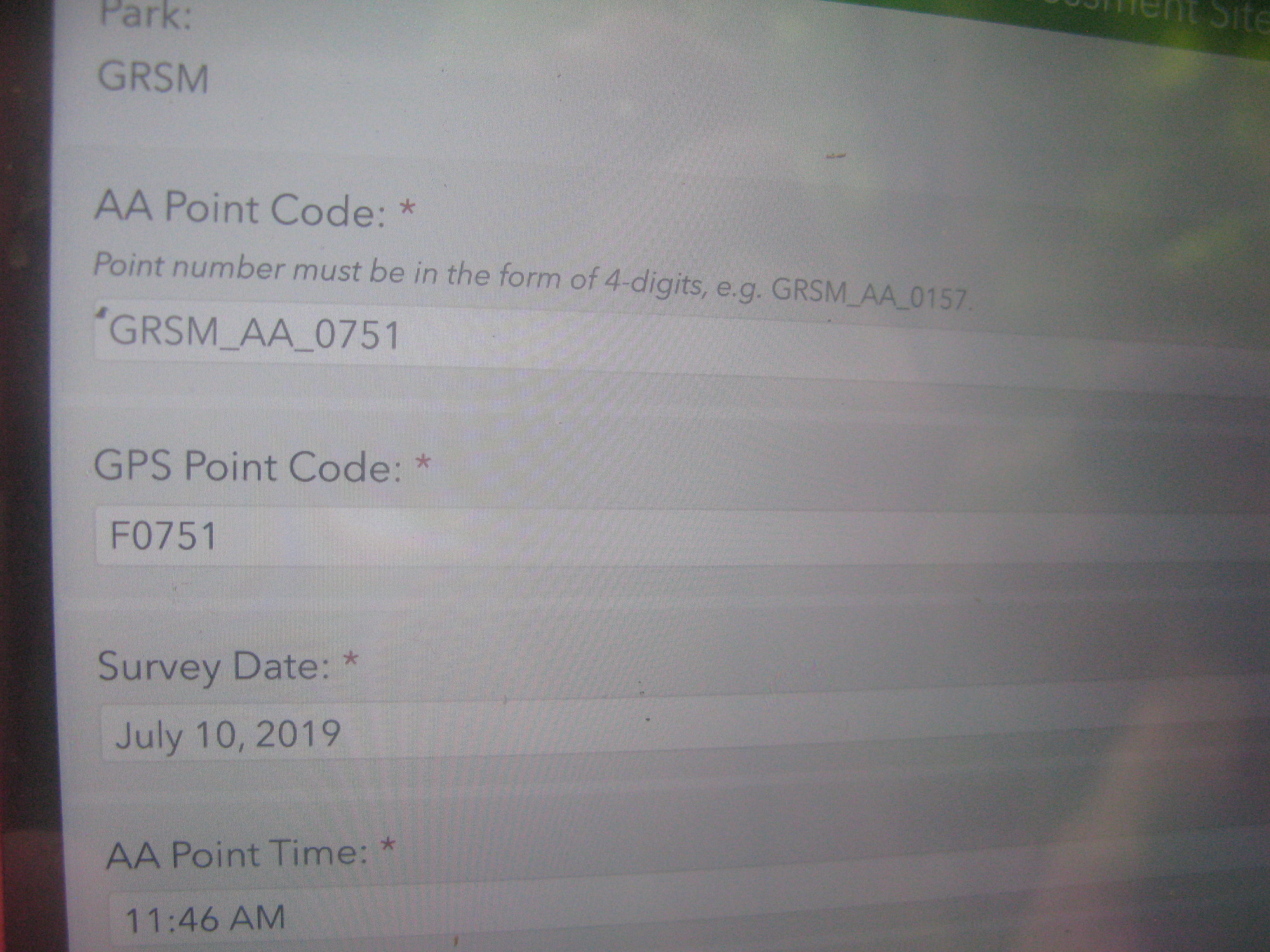 GRSM Accuracy Assessment. Plot Code: GRSM_AA_0751_1