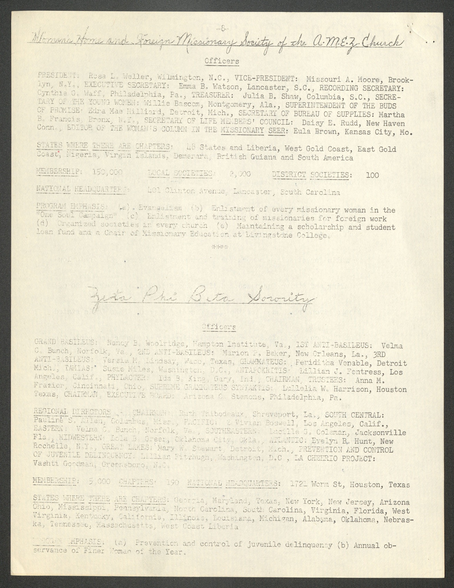 NCNW meeting minutes, 1952